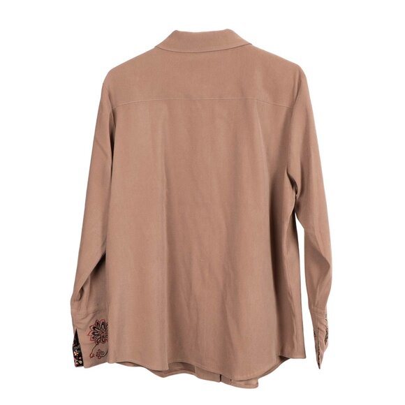 Victor Costa Button Up Shirt Jacket L Womens Tan Red Black Floral Embroidery - Picture 6 of 6